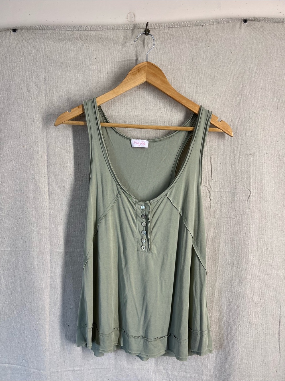 Pink Lily Olive Green Button-Front Flow Tank